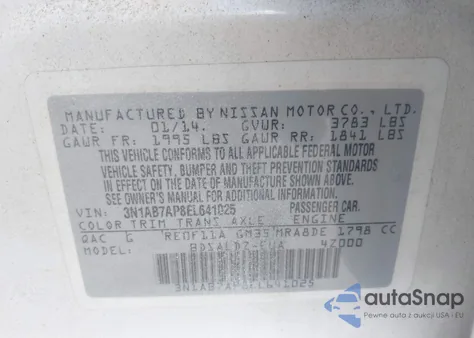 2014 Nissan Sentra Fe+ S/Fe+ Sv/S/Sl/Sr/Sv from USA, damaged, VIN 3N1AB7AP8EL641025